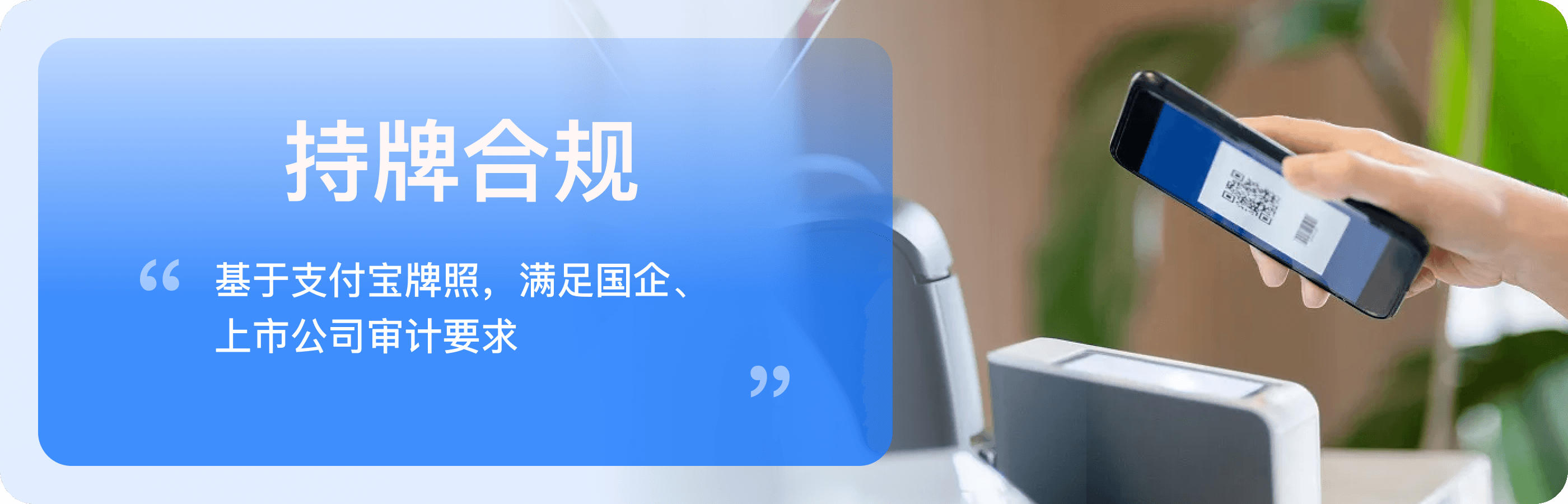 基于支付宝牌照提供持牌合规通道，满足国企和上市公司审计要求